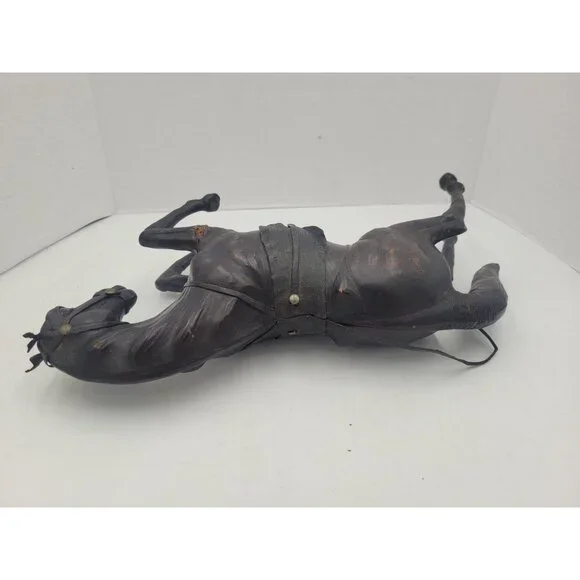 Vintage Large 14" LEATHER Wrapped Rearing Horse Figure W/ Saddle - Picture 5 of 16